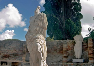 Statue in the ancient port city of Ostia Antica, next to the Tevere River, Italy.